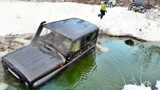 Зимний штурм ручья! Тест резины MAXXIS TREPADOR и MUDZILLA по снегу! Провалились под лёд.