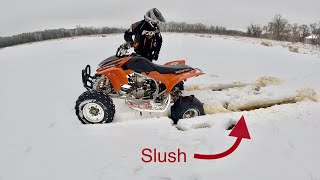 Trx450r with Paddle Tires in Snow! (fail)