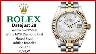 ▶Rolex Datejust 28 Yellow Gold/Steel White Mother of Pearl Diamond Dial Fluted Bezel 279173 - REVIEW