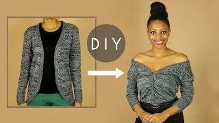 DIY Off the Shoulder Ruched Sweater