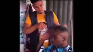 Barber spray hair with water prank