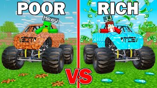 JJ's RICH Monster Truck vs Mikey's POOR Monster Truck Build Battle in Minecraft - Maizen