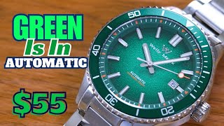 GREEN IS BACK Welly Merck 046M Automatic Diver for $55 Review - Sapphire Crystal & Stainless Steel