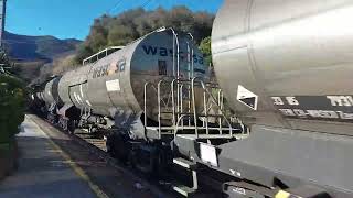 Treno merci in transito a forte velocità - Stazione di Moneglia (prov. Genova)