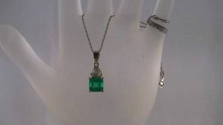 NEW 2ct Colombian Emerald .84ct Trillion Dimaond 14k Gold Pendant ebay item 101682881622