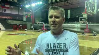 MBB | 2019 Media Day | Head Coach Mike Helfer and Senior Guard Clay Guillozet |