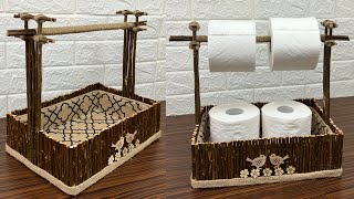 Diy Organizer/ Diy Bathroom Organizer/ Toilet Paper Holder/ Jute Crafts/ منظم مناديل يدوي