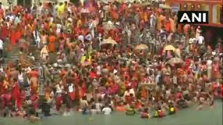 Sadhus of Juna Akhara take second 'shahi snan' at Har ki Pauri ghat in Haridwar, Uttarakhand