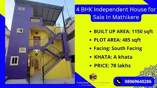 4 BHK Independent House for Sale In Mathikere Bangalore/ Call: 08069640286/ watsapp: 9591608349