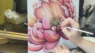 Painting a peony with acrylic