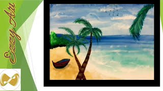 How to draw Sea beach Acrylic Painting tutorial || Scenery of sea beach painting for beginners