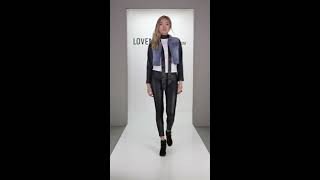 Lovemystyle Cropped Blue Denim Jacket With PU Sleeves