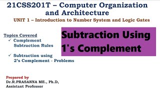 Subtraction using 1's complement - Problems on Complements