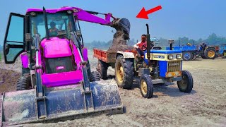 JCB 3dx Backhoe Loading Mud in Mahindra 475 JCB 3dx Backhoe leveling Work JCB cartoon #jcb #farming