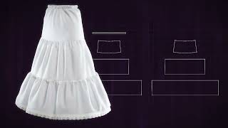 1950s petticoat. Skirt with a hip yoke & two flounces. 3D visualisation.