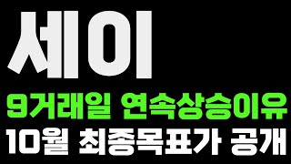 세이코인 9거래일 연속상승이유10월 최종목표가 공개