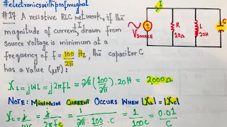 #17 FE-PE Exam | Current drawn in an RLC network is minimum, calculate Capacitor value