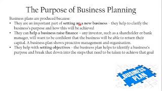 GCSE 3.1 21 The Purpose of Business Planning