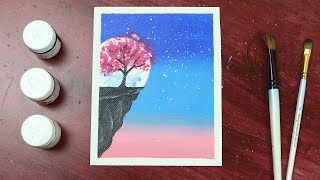 Easy Painting with Acrylics / Cherry Blossom Tree / Scenery Drawing / Beautiful Painting #69