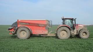 Fertiliser Spreading with Case 240 Puma & Trailed Kuhn Axent 100.1 Spreader