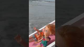 Elsa & Anna toddlers - ocean - beach - sand playing - Barbie dolls  #shorts