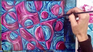 Abstract Painting Blue and Magenta Orbs with Acrylic - Painting Demo time lapse