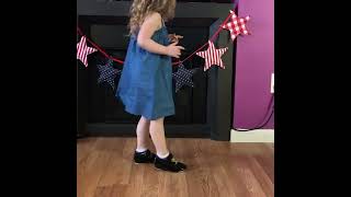 Sweet Little Girl In Her Blue up & Her Black Shiny Patent Leather Tap Shoes