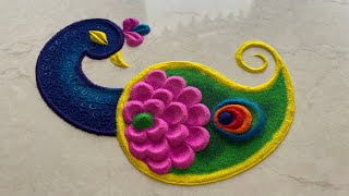 Peacock rangoli design for diwali/ navratri rangoli/ diwali rangoli/ satisfying rangoli