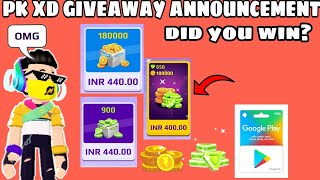 Pk xd giveaway announcement | who is the winner 440rs Google Play redeem code giveaway winner 🏆 🥇