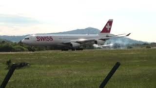 Swiss Airbus A340-313 HB-JMA landing at Zurich Airport