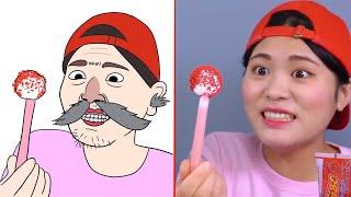 Red VS Blue Food Dessert Mukbang 빨간색 파란색 디저트 먹방 DONA 도나 - Funny Drawing Meme