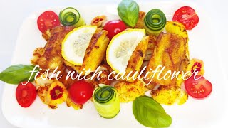 Запеченная цветная капуста с рыбой.Fish with cauliflower