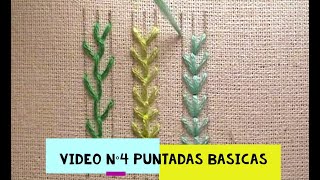 Bordado a mano -VIDEO N°4 PUNTADAS BÁSICAS- puntos pluma/feather stitch, mosca/fly , helecho/fern