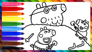 HOW TO DRAW PEPPA PIG  DADDY PIG,AND GEORGE PIG ON THE BEACH FOR CHILDREN