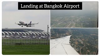 Airplane landing at Bangkok Airport | Aerial view of Bangkok