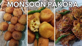 Monsoon Pakora Recipe - Three Ways | Aloo Besan Ka Easy Pakora | Crispy Potato Fritter Recipes