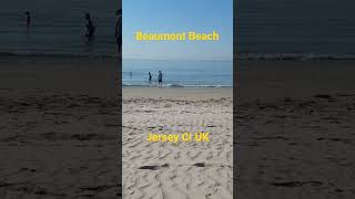 Beaumont Beach Jersey Channel Islands UK with view of St Aubins Fort and Elizabeth Castle