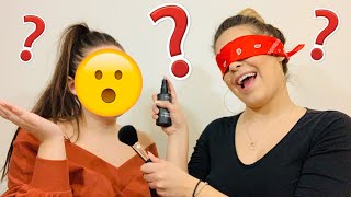 DOING MY SISTERS MAKEUP BLINDFOLDED!!!