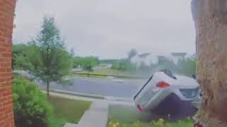 Mercedes Crashes Through Front Yard