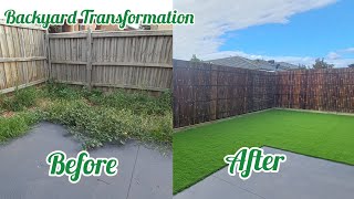 Backyard transformation| Ideas for front and Backyard garden using Bamboo fence and artificial grass