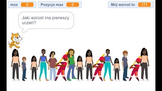 Wyszukiwanie elementu w zbiorze nieuporządkowanym - Scratch