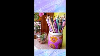 AESTHETIC DIY CRAFT IDEA WITH A RECYCLED GLASS JAR 💖HOMEMADE DESK DECOR #shorts #craftynica