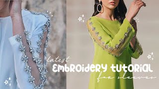 Sleeves embroidery design ✨beads embroidery designs 🤍sleeves designs