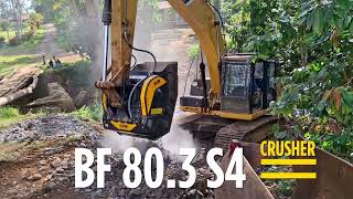 Transforming River Stone: The BF80.3 S4 Crusher Bucket in Action for Road Repairs