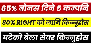 65% बोनस र 80% RIGHT SHARE खान 5 कम्पनि किन्नुहोस। घटेको बेला सकेजति किन्नुहोस। LAGANI SANSAR।