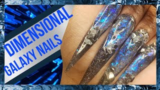 Dimensional Galaxy Nails 3xl stiletto beginner friendly