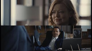 Kendall puts his feet on his father's desk, and Shiv seems to dislike that - Succession - S4E10