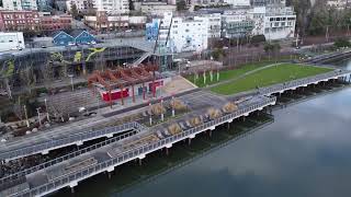 Дрон намира мост и зад моста пак мост (Westminster Pier Park from above)