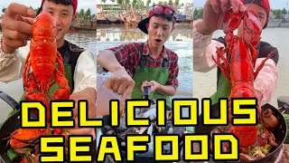 海边帅哥吃美味海鲜集锦Beachside handsome men eat delicious seafood collection海辺のイケメンがおいしい海鮮オムニバスを食べる