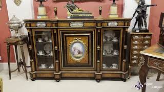 Antique Victorian Burr Walnut Credenza Sevres Plaques 19th C